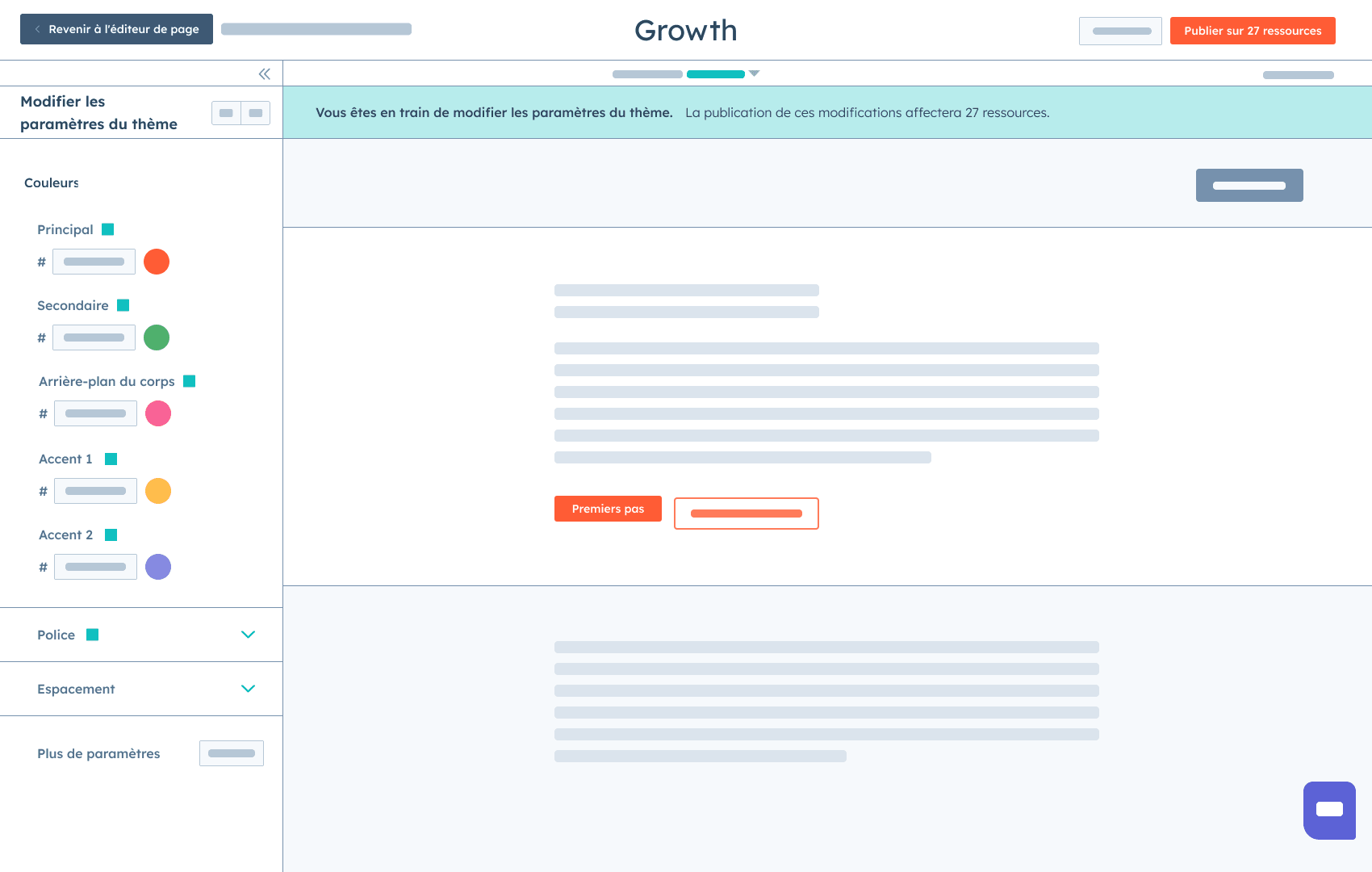 Interface de personnalisation du design du blog gratuit