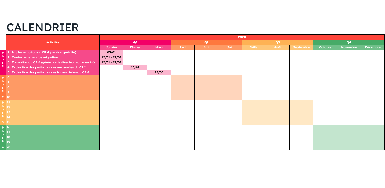 calendrier projet excel